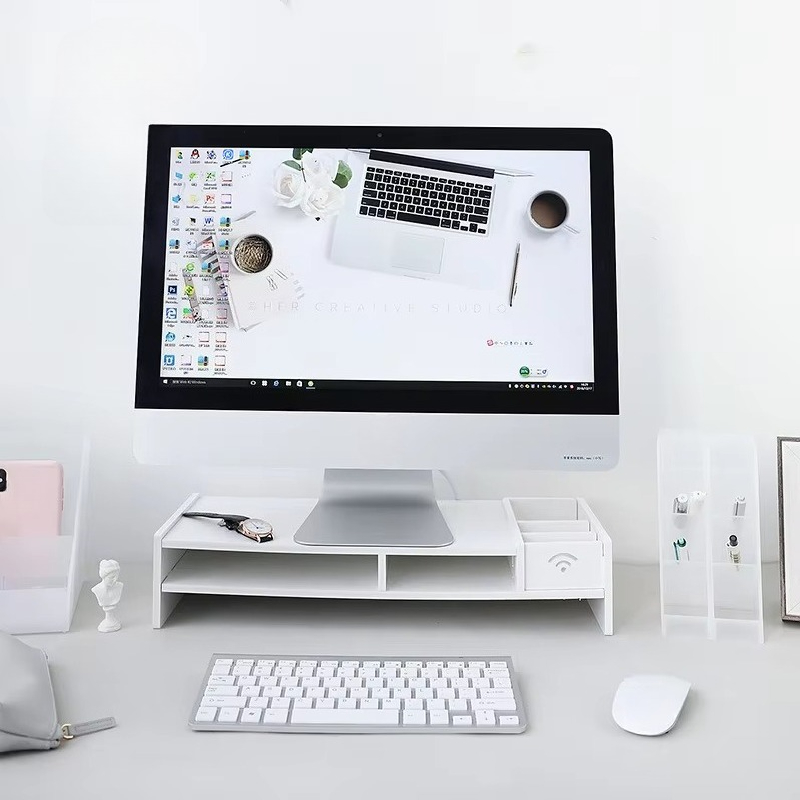 Laptop Stand Bamboo - Supporto Salvaspazio a 2 Livelli in
